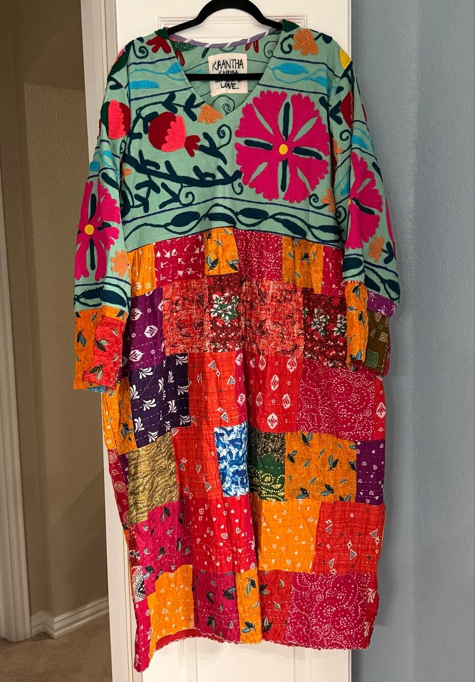 Phulkari Kantha Patchwork Oversized Midi Dress